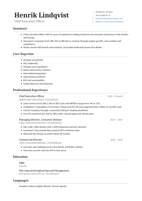 Chief Executive Officer CV — Classic CV template