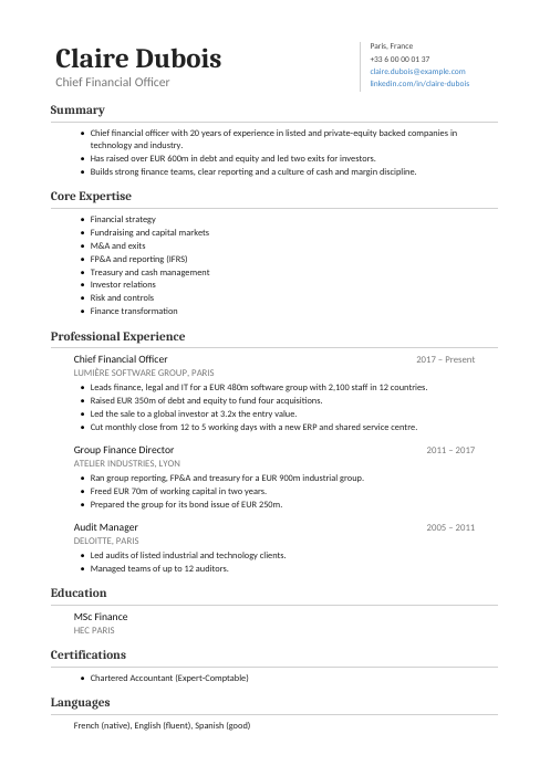 Chief Financial Officer CV — Classic CV template