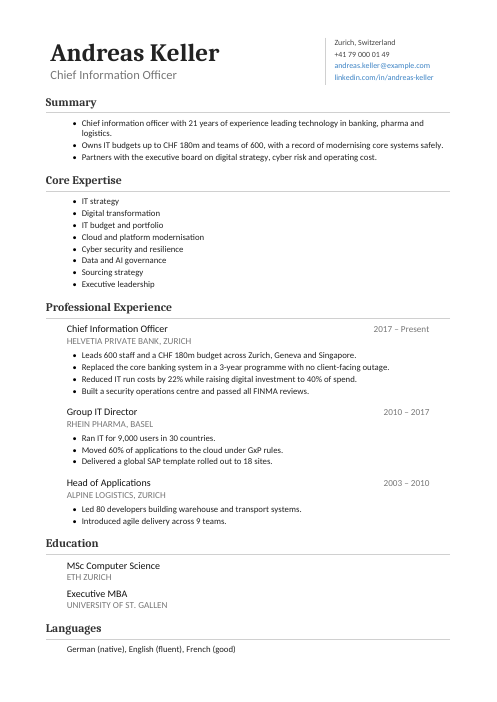 Chief Information Officer CV — Classic CV template