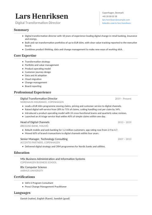 Digital Transformation Director CV — Classic CV template