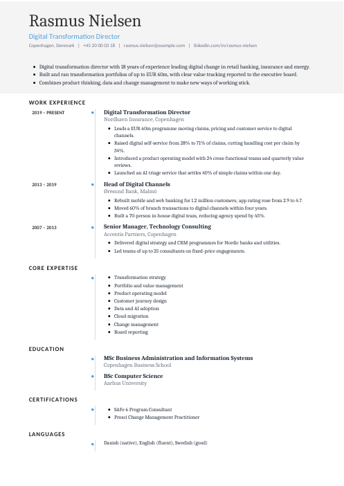 Digital Transformation Director CV — Timeline CV template