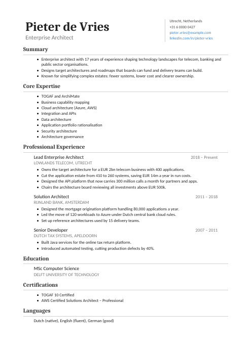 Enterprise Architect CV — Classic CV template