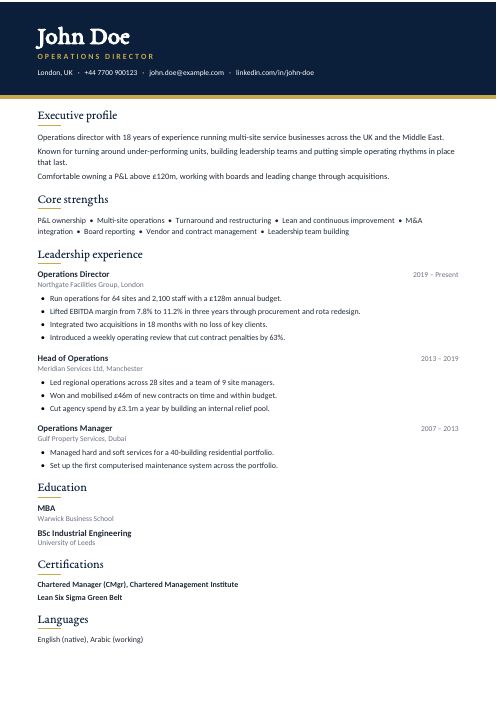 Navy CV template