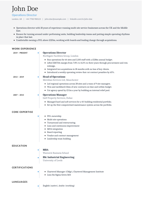Timeline CV template