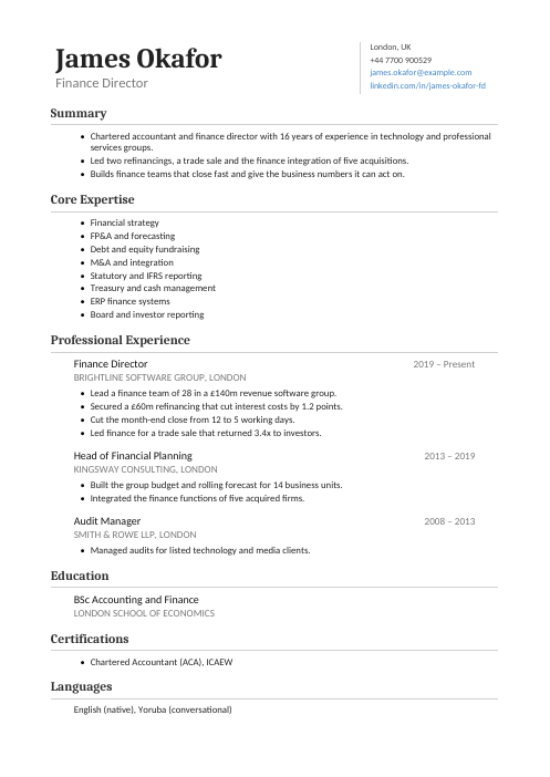 Finance Director CV — Classic CV template