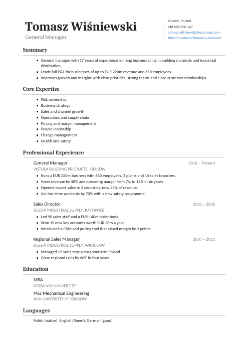 General Manager CV — Classic CV template