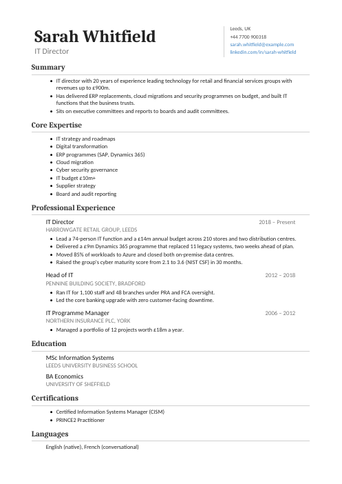 IT Director CV — Classic CV template