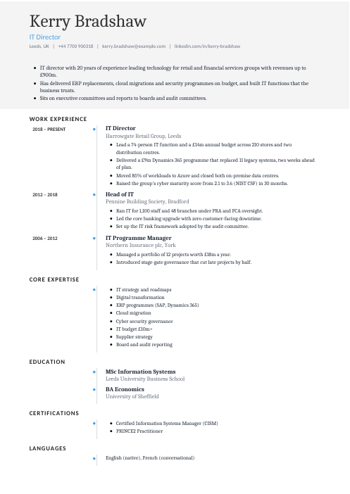 IT Director CV — Timeline CV template