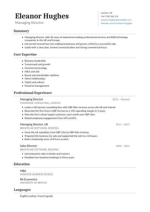 Managing Director CV — Classic CV template