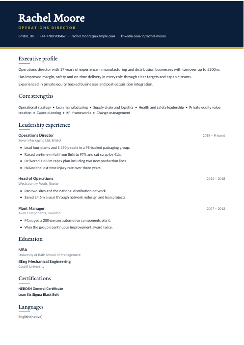Operations Director CV — Navy CV template
