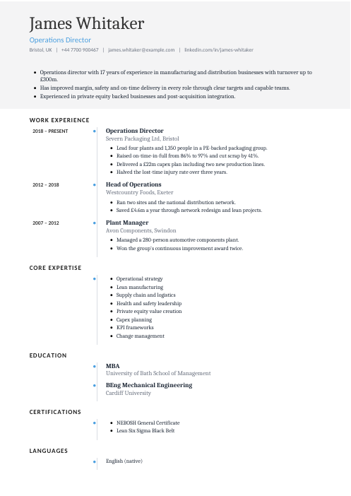 Operations Director CV — Timeline CV template