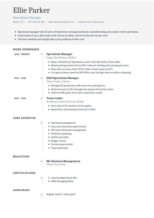Operations Manager CV — Timeline CV template