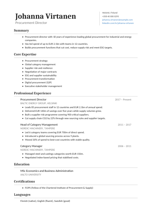 Procurement Director CV — Classic CV template