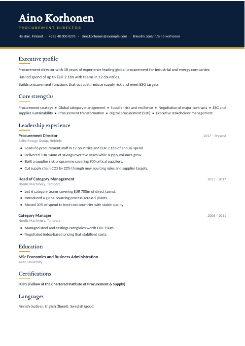 Procurement Director CV — Navy CV template
