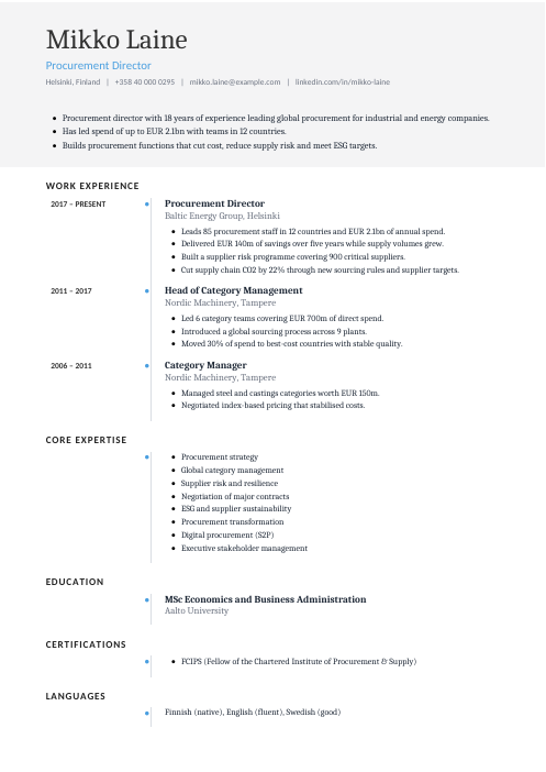 Procurement Director CV — Timeline CV template