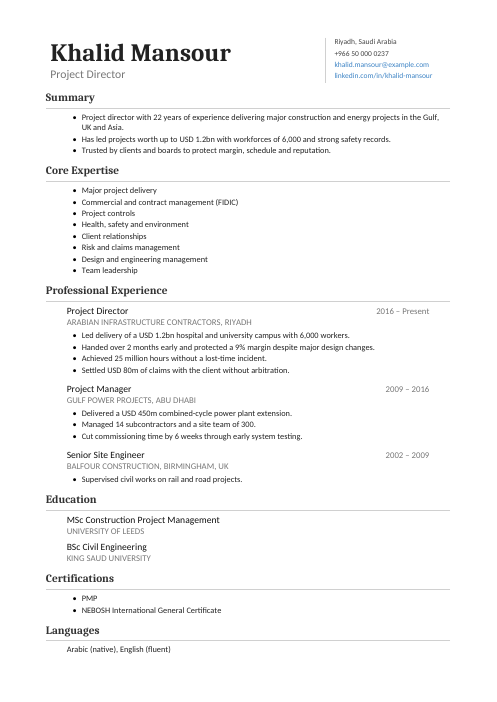 Project Director CV — Classic CV template