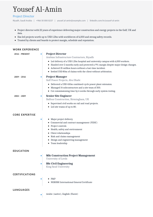Project Director CV — Timeline CV template